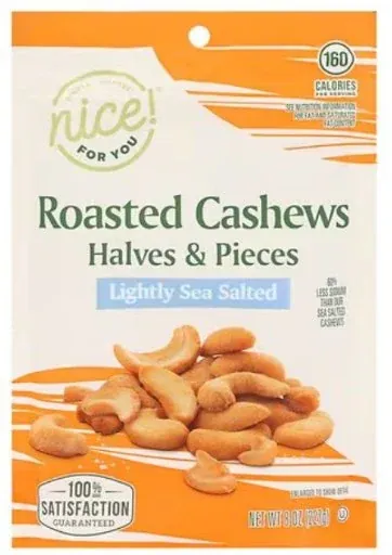 Nice! Roasted Cashews Halves & Pieces Lightly Sea Salted 8.0 oz 2-Pack