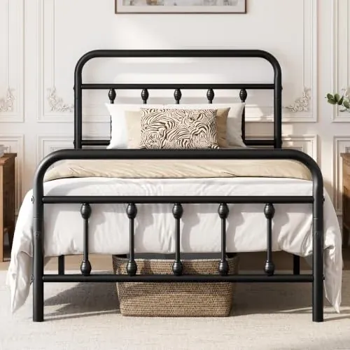 Yaheetech Twin Metal Platform Bed Frame, Victorian Headboard & Footboard