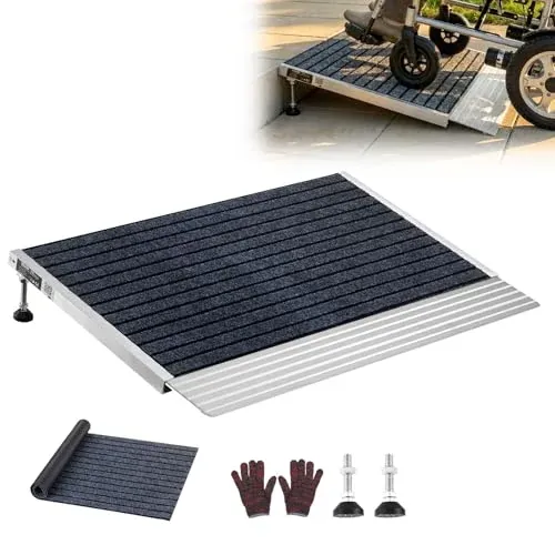 VEVOR Aluminum Threshold Wheelchair Ramp 24" x 35.8" w/ Adjustable Height & Non-Slip Surface