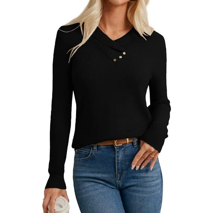 Grace Karin Fall Long Sleeve V Neck Collar Knit Pullover Sweaters