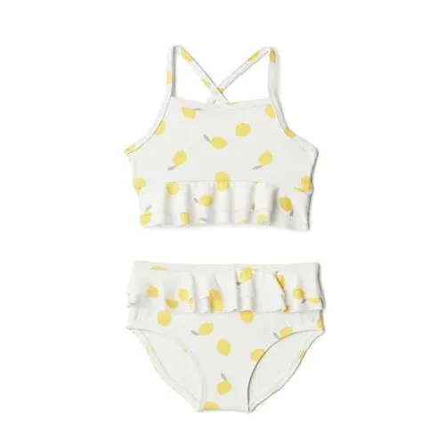 Amazon Essentials x Sofia Grainge Toddler and Baby Girls' Two Piece Swimsuit with Crisscross Straps, Double-Layer Flounce
