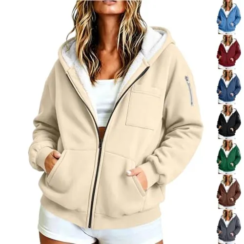 Fleece Lined Zip Up Hoodie Oversized