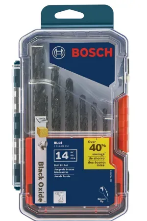 BOSCH BL14 14-Piece Assorted Set Three-Flat Shank Black Oxide Drill Bits