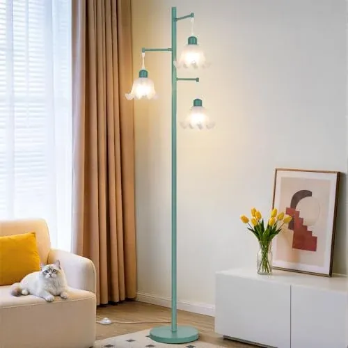 3 Light Vintage Flower Floor Lamp (Green)