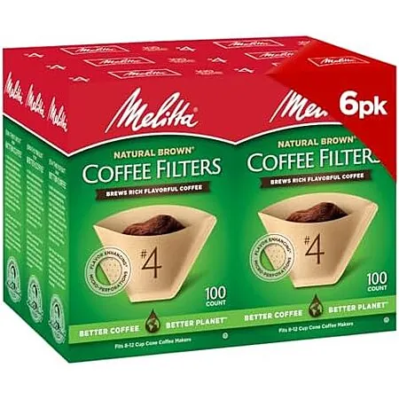 6-Pk 100-Ct Melitta #4 Microfine Perforation Coffee Filter (Natural Brown Cone)
