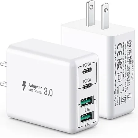 sccvee 40W 4-Port USB-C / USB-A Wall Charger Block: Single $5, 2-Pk