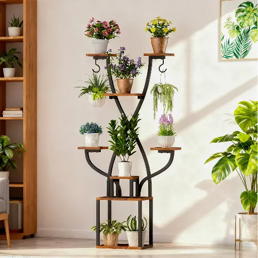8-Tier 64" Xyadx Unique X-Shaped Indoor Metal Plant Stand w/ Grow Lights
