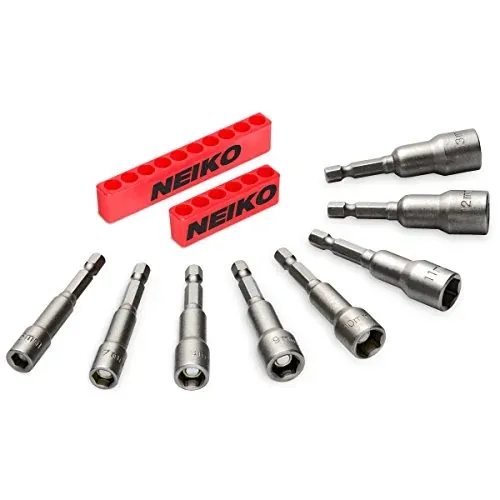 NEIKO 10065A 1/4" Hex Shank Magnetic Power Impact Nut Driver Set (8 pcs)