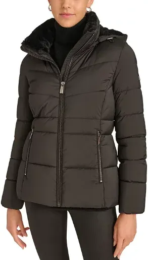 Calvin Klein Women's Faux-Fur-Lined Hooded Puffer Coat (Eggshell)