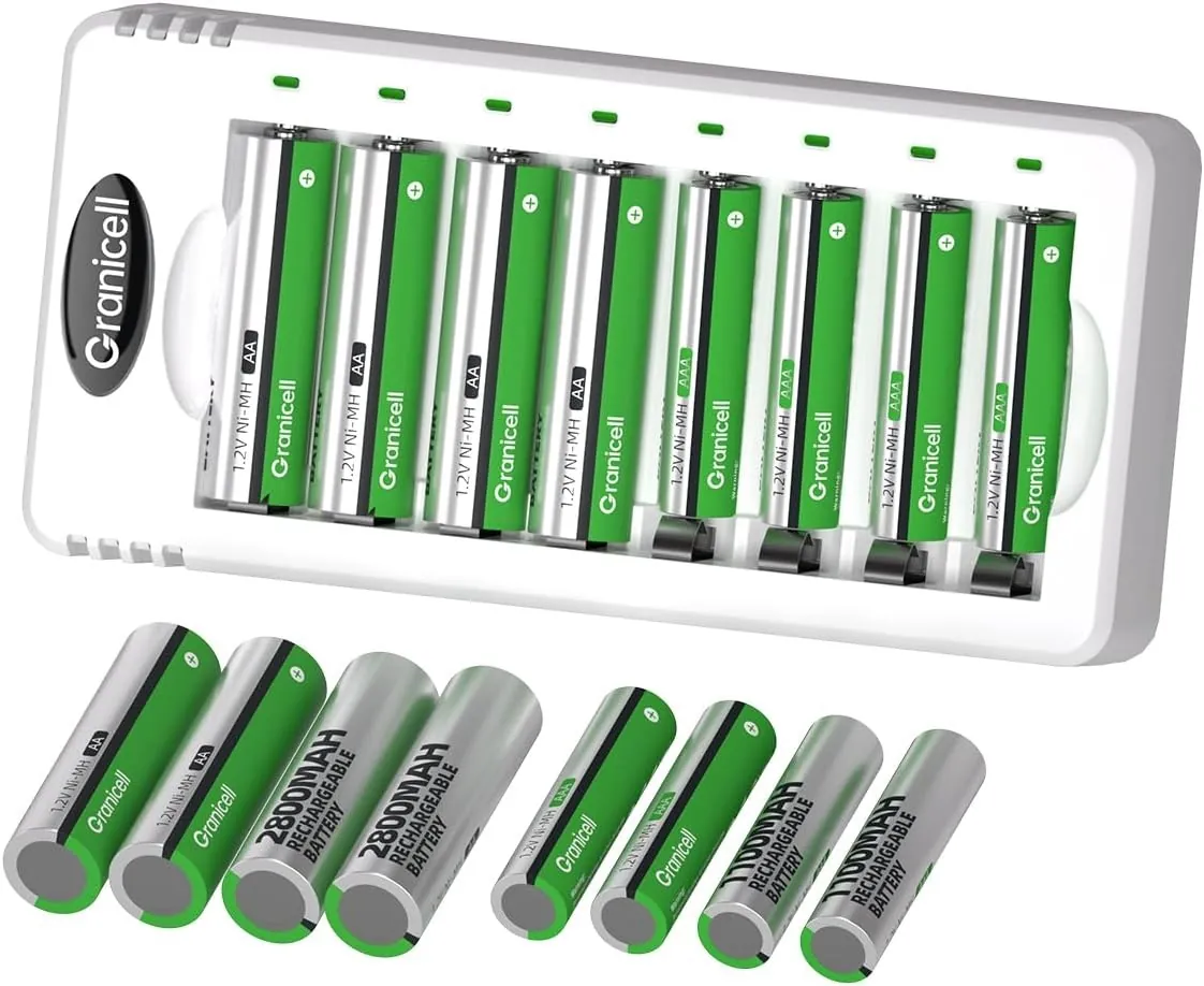 Granicell AA AAA Rechargeable Batteries with Charger 16 Pack