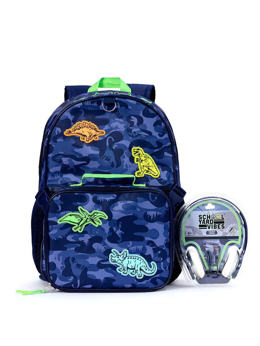Schoolyard Vibes 17" 3 Piece Backpack Set with Headphones and Kids Lunch Box