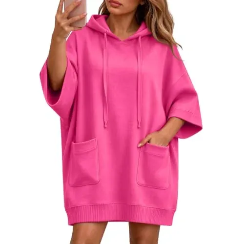 Oversized Long Hoodies for Women 3/4 Sleeve