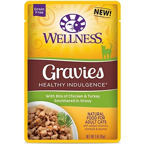 Wellness Natural Pet Food Healthy Indulgence Natural Grain Free Wet Cat Food (Gravies Chicken & Turkey) 24-Pack 3-Oz