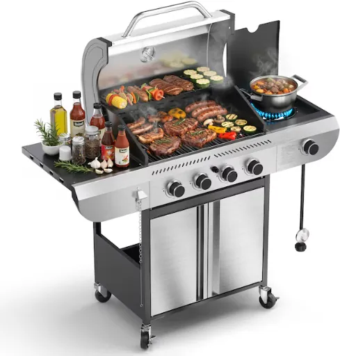 COWSAR Stainless Steel 4-Burner Liquid Propane Gas Grill with 1-Side Burner