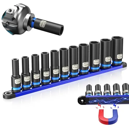 SEESII 1/2'' Inch Drive Impact Socket Set Metric, 11-Piece (10-24mm)