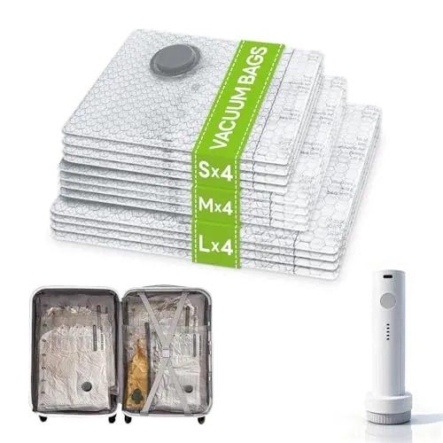 Vacuum Bags for Travel with Rechargeable USB Electric Pump 12-Pack