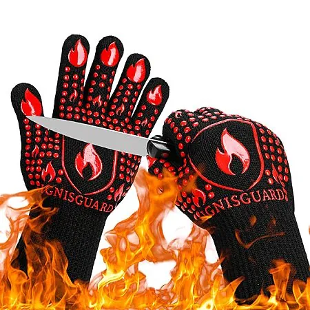 IGNISGUARD 932°F Heat-Resistant BBQ & Oven Gloves (Large, Red)