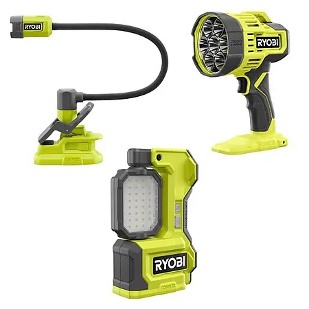 RYOBI ONE+ 18V Lighting Kit w/ LED Task Light, Spotlight, & Clamp Light (Tools Only)