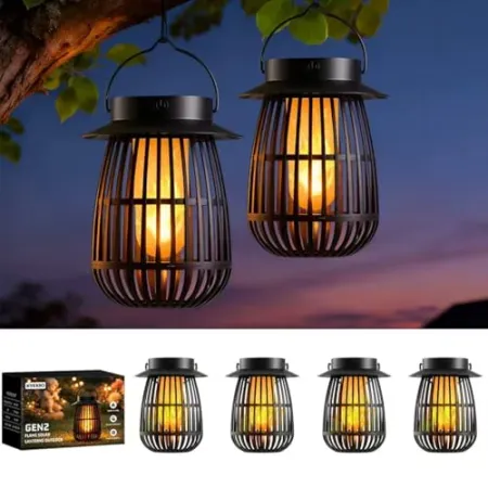 4-Pack Kyekio Gen2 Flame LED Solar or USB Rechargeable Lanterns
