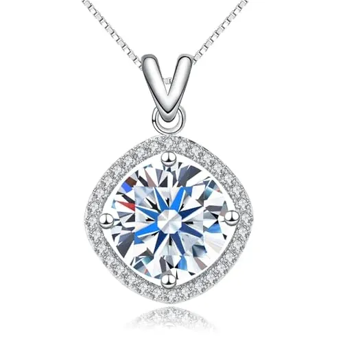5CT Moissanite Pendant Necklace 18K White Gold Plated
