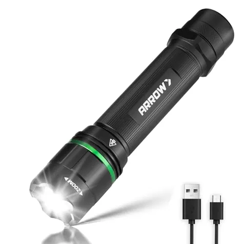 2000-Lumen Arrow Rechargeable LED Flashlight w/ Zoomable Beam