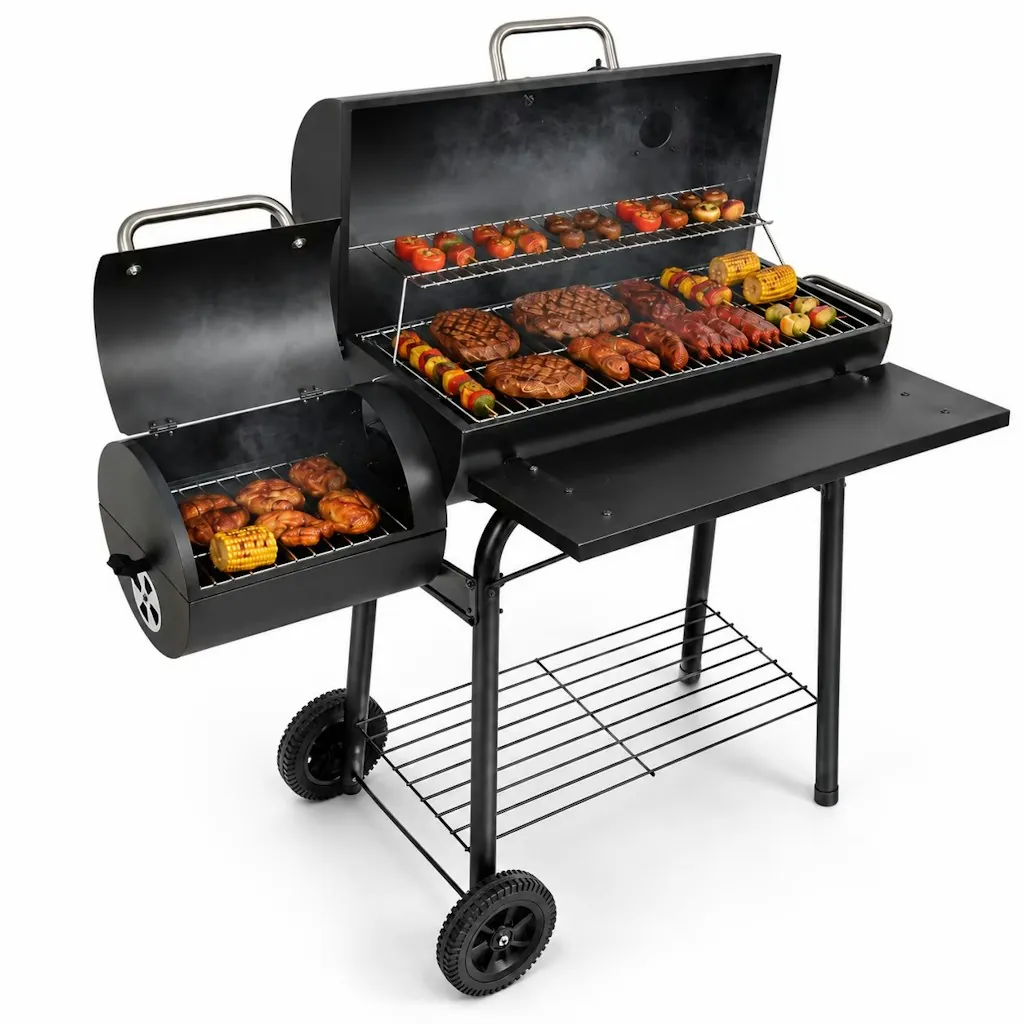 Family-Size 512 sq. in Charcoal Offset Smoker BBQ Grill
