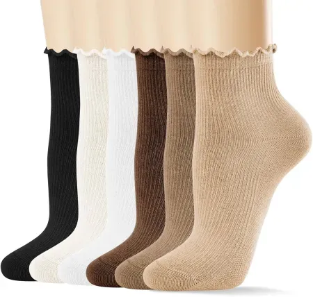 6-pairs MORECOO Women's Lettuce Edge Frilly Ankle Crew Socks
