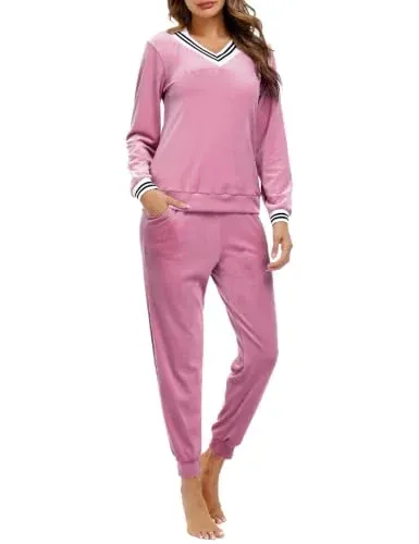 Velour 2 Piece Tracksuit Pullover Soft Velvet Set