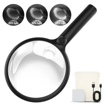 KINSUTO 2000mah Rechargeable Handheld Magnifying Glass with 24 LED Lights