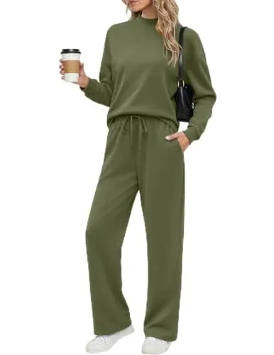 Ekouaer Two Piece Mock Neck Lounge Set