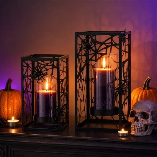 Black Metal Hurricane Candle Holders 2-Pack