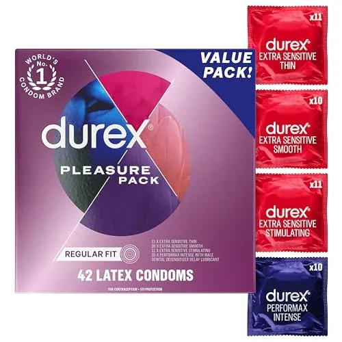 Durex Pleasure Pack Assorted Thin Condoms 42 Count