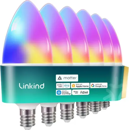 6-Pack Linkind Matter E12 Candelabra Smart LED Light Bulbs