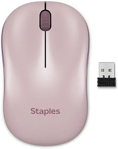 Staples TECH Wireless Optical Ambidextrous Mouse with USB Receiver, Pink