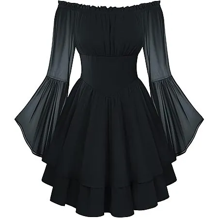 Scarlet Darkness Off-Shoulder Bell Sleeve Ruffled Corset Mini Dress (Various)