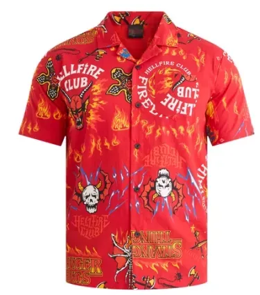 Stranger Things Men's Hellfire Club Button-Up Short Sleeve Shirt
