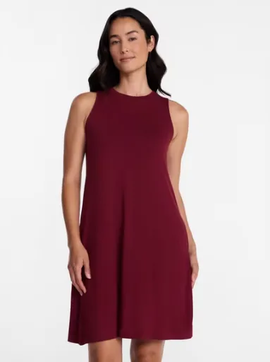 Time and Tru Women's Sleeveless Knit Swing Dress, XS-XXXL, Wine Punch