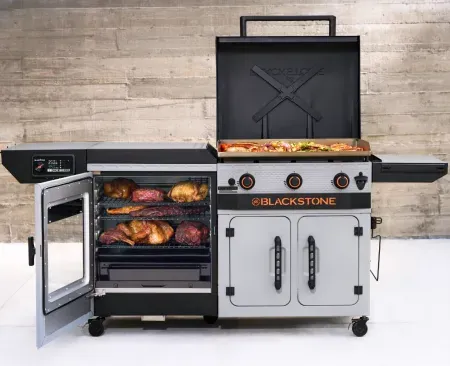 Blackstone Bronco Outdoor Combo Griddle w/ Vertical Smoker, Prep Cart