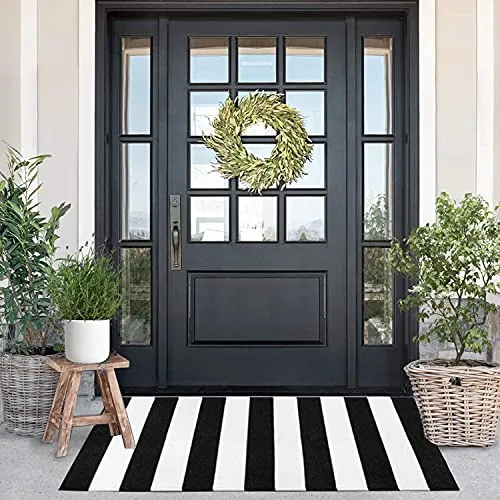 KaHouen Black and White Striped Rug 23.6 x 51.2"