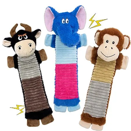 3-Pk 18" No Stuffing Crinkle Squeaky Plush Dog Toys