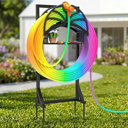 COZEER Garden Water Hose Holder Freestanding w/ Storage Basket