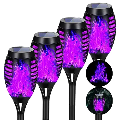 Purple Halloween Solar Lights Outdoor with Flickering Flame 4-Pack