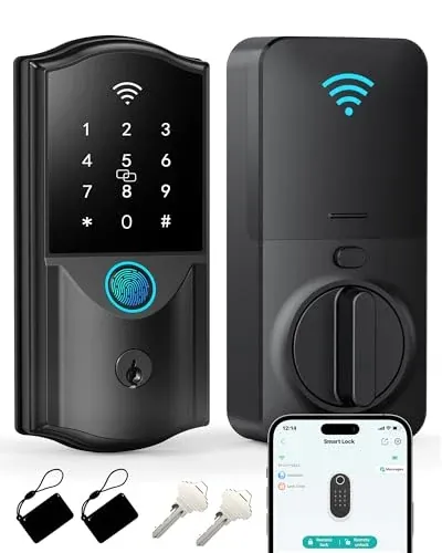 Built-in WiFi Smart Lock for Front Door, Fingerprint Keypad Deadbolt