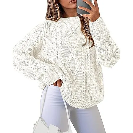 BTFBM Women's Chunky Cable Knit Crewneck Pullover Sweater (various)