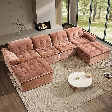 6-Pc Aukfa U-Shaped Modular Sectional Sofa w/ 2x Ottomans (Terracotta)
