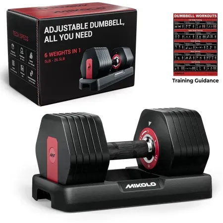 Mikolo 5-26.5lb Single Adjustable Dumbbells Set w/ Storage Tray