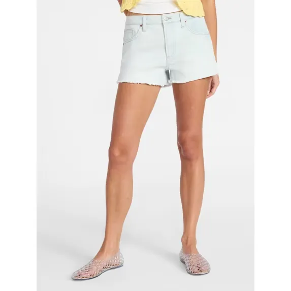No Boundaries Women's Mid-Rise Denim Shorts with 3" Inseam (Light or Medium Wash)