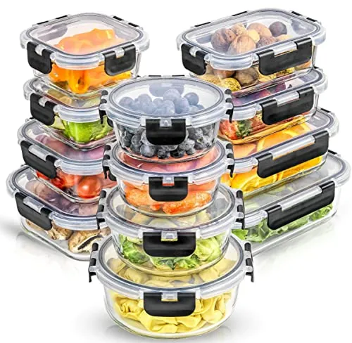 JoyJolt JoyFul 24-Piece Borosilicate Glass Airtight Food Storage Containers Set