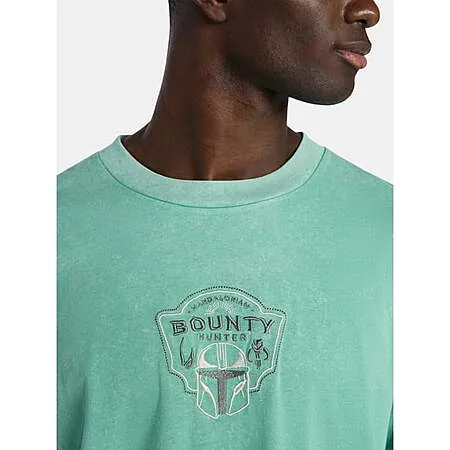 Men's Star Wars: The Mandalorian Bounty Hunter Embroidered T-Shirt (Light Green)