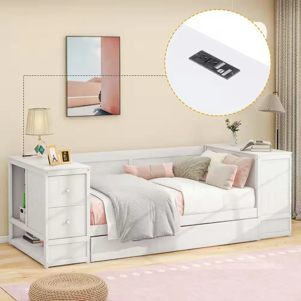 Qualler Twin Size Daybed w/ Trundle & Charging Station